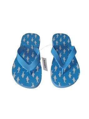Old Navy Blue Shark Print Kids Flip Flops Youth Size 12/13